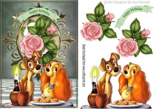 Candlelight supper with cute pair of dogs, with pink roses