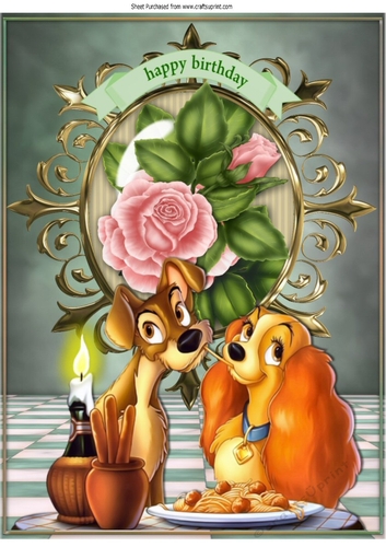 Candlelight supper with cute pair of dogs, with pink roses A4