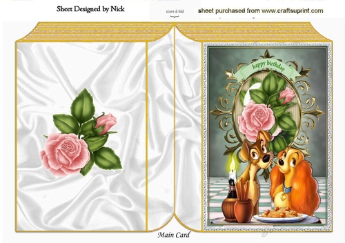 Candlelight supper with cute pair of dogs, with pink roses folded book
