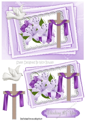 pretty lilac lilies on lace with cross thinking of you stacker
