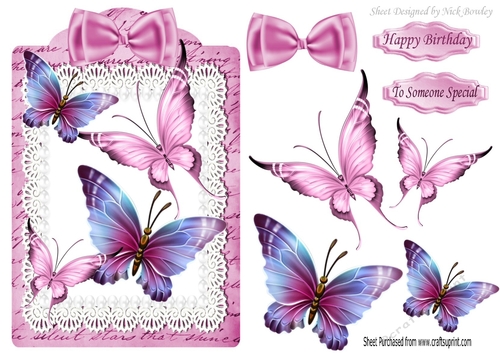 butterflies on lace with pink bow on a tag