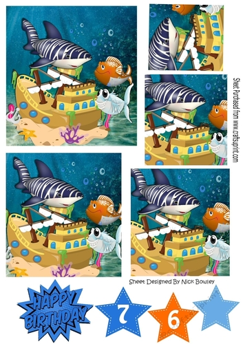 Just keep smiling! big shark in the ocean with shipwreck pyramids