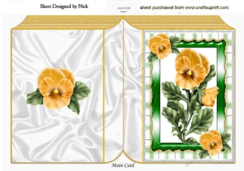 pretty yellow pansies in ornate frame with gingham folded book