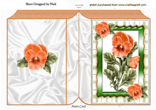 pretty peach pansies in ornate frame with gingham folded book