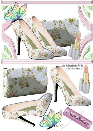 pretty floral shoes and handbag with butterfly A5
