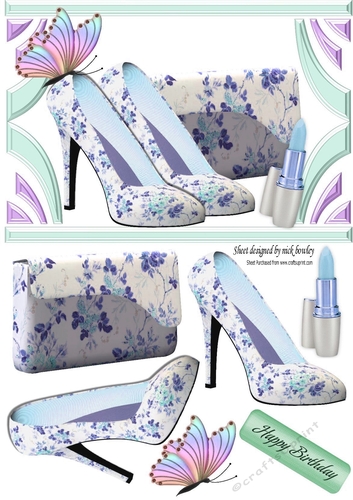 pretty blue floral shoes and handbag with butterfly A5