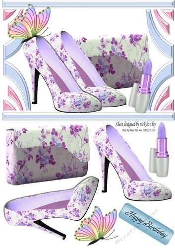 pretty lilac floral shoes and handbag with butterfly A5