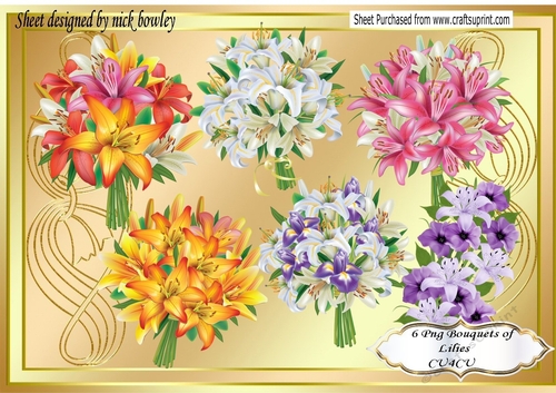  6 pretty bouquets of flower lilies in lovely colours