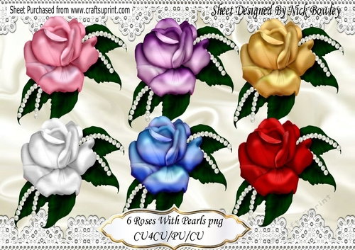 6 Beautiful Roses with pearls png