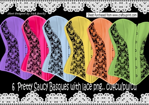 6 Pretty Saucy coloured Basques with lace png set 1