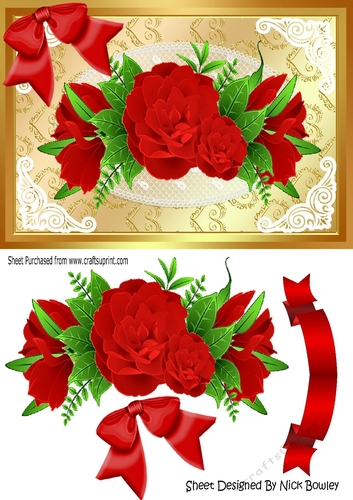 pretty red roses with red bow on lace A5