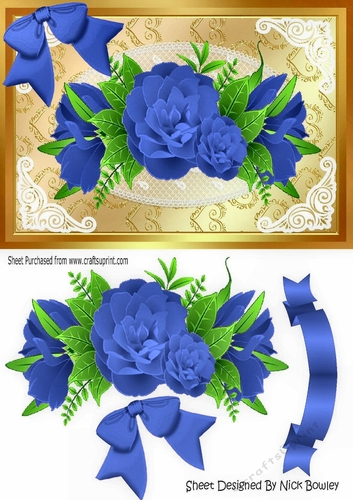 pretty blue roses with blue bow on lace A5
