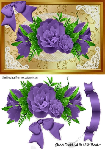 pretty purple roses with purple bow on lace A5