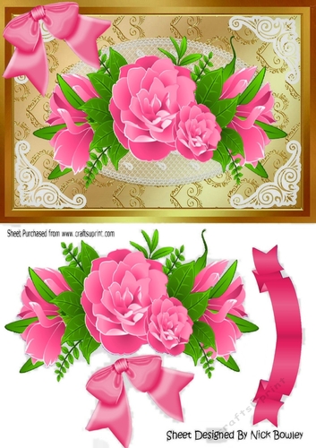 pretty pink roses with pink bow on lace A5