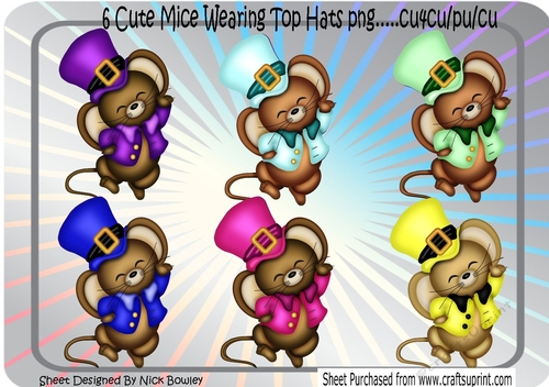 6 Cute Mice Wearing Top Hats Png