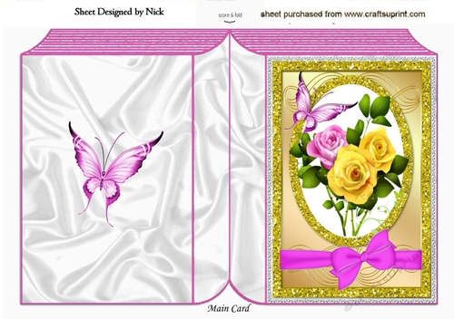 pretty roses with cerise bow in oval glitter frame folded book