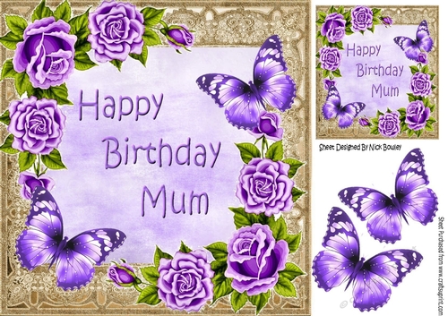 Pretty purple roses with butterflies for MUM 8x8
