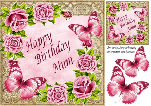 Pretty pink roses with butterflies for MUM 8x8