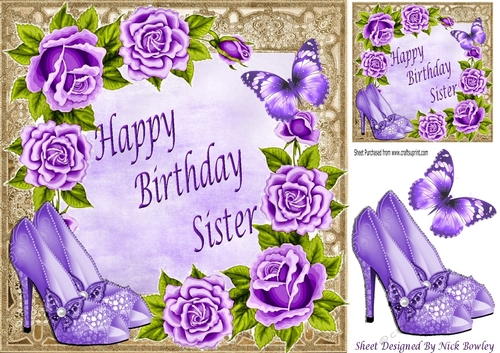 Pretty purple roses with butterflies & shoes for SISTER 8x8