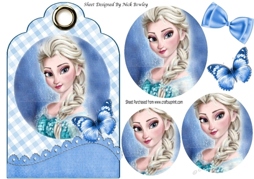 Pretty Ana With Blue Butterfly on a tag with bow
