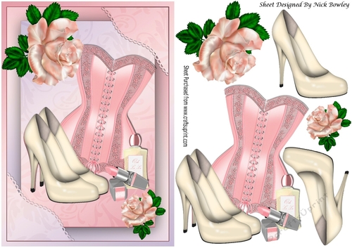 Pretty corset with pink and cream accessories & roses A5