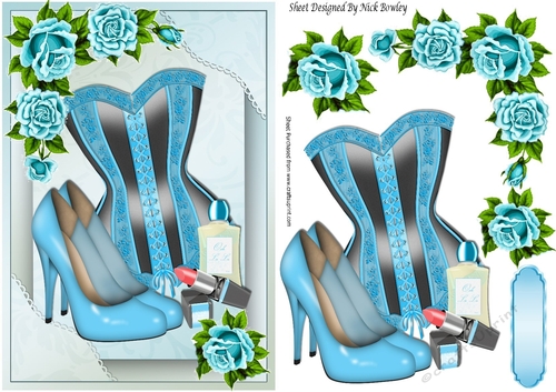 Pretty turq corset with turq roses & accessories A5