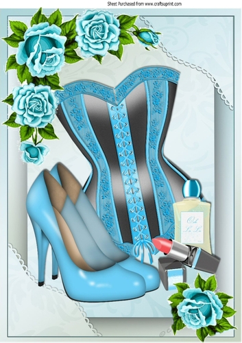 Pretty turq corset with turq roses & accessories A4