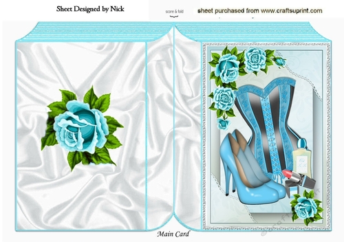 Pretty turq corset with turq roses & accessories A5 folded book