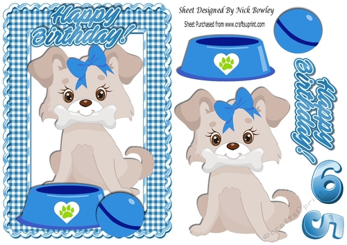 Cute little puppy in blue gingham frame