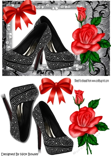 Black Diamante shoes with red rose A5