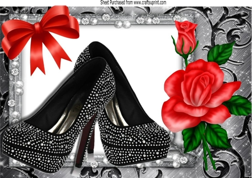 Black Diamante shoes with red rose A4