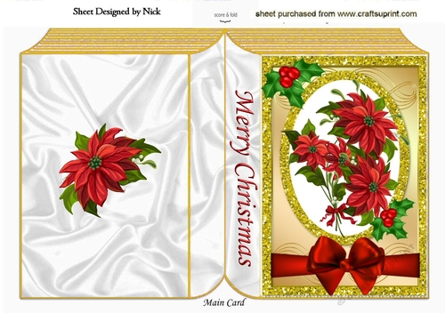 Pretty Red Poinsettias in gold glitter frame with holly A5 Folded book