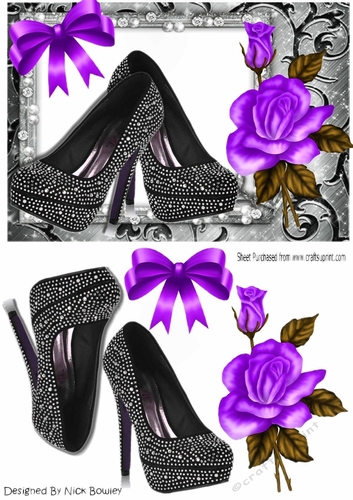 Black Diamante shoes with purple rose A5