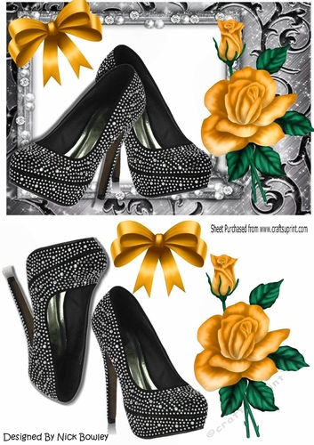 Black Diamante shoes with gold rose A5