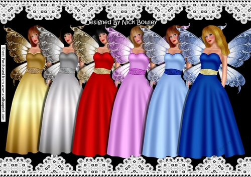 6 Lovely Faeries in pretty coloured gowns png (SET 1)