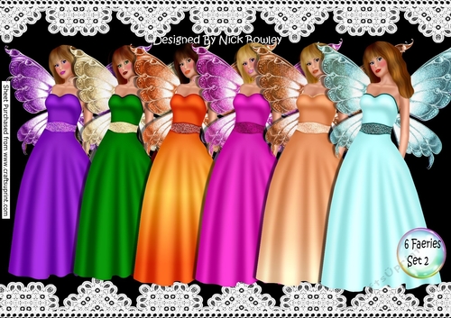 6 Lovely Faeries in lovely coloured gowns png (SET 2 )