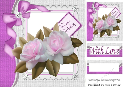 Lilac roses, Lilac sparkle bow with diamonds 8x8