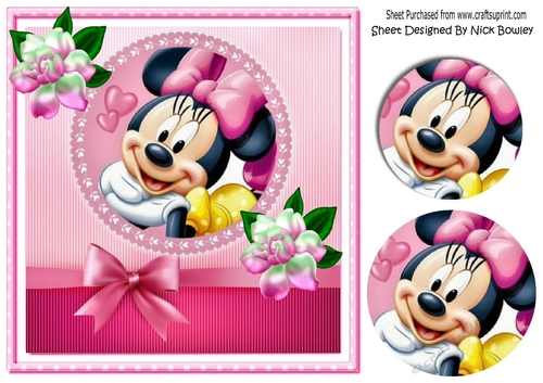 Cute little minnie mouse pyramids with pink roses & bow 8x8