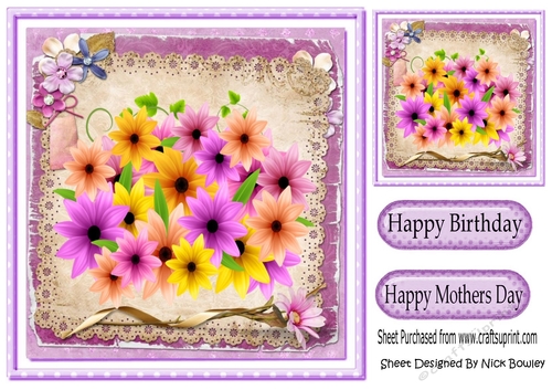 Pretty coloured spring flowers with lace 8x8