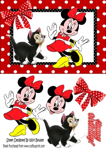 Little Minnie mouse with her pet kitty in dot frame