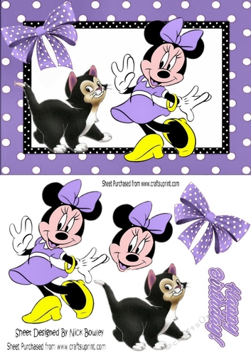 Little Minnie mouse with her pet kitty in purple dot frame