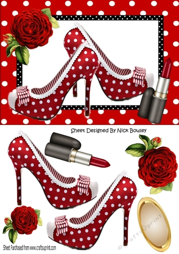 pretty red polkadot/stripe shoes with red roses A5
