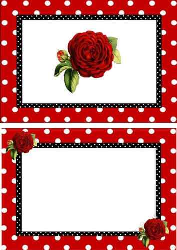 pretty red polkadot/stripe shoes with red roses A5 Insert