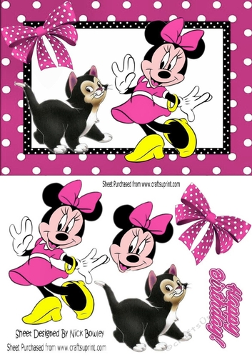 Little Minnie mouse with her pet kitty in pink dot frame