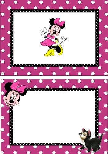 Little Minnie mouse with her pet kitty in pink dot frame A5 Insert