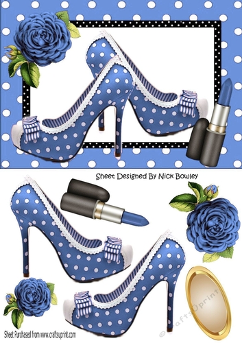 pretty blue polkadot/stripe shoes with blue roses A5