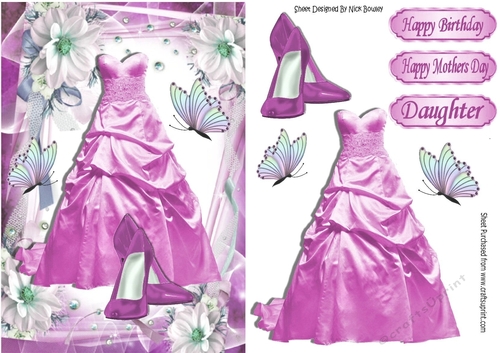 pretty pink party dress & shoes in floral frame A5
