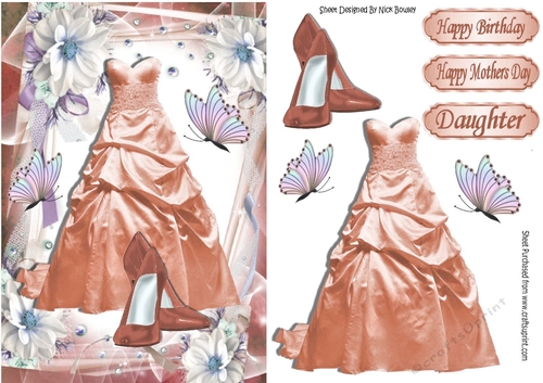 pretty peach party dress & shoes in floral frame A5