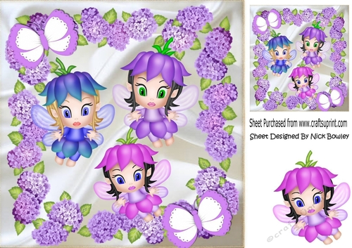 Little flutterby faeries in floral frame with butterflies 8x8