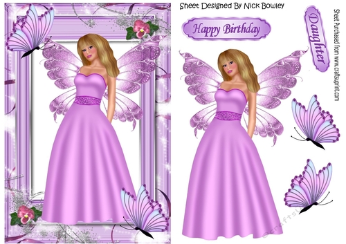 pretty faerie in lilac with butterflies in flower frame
